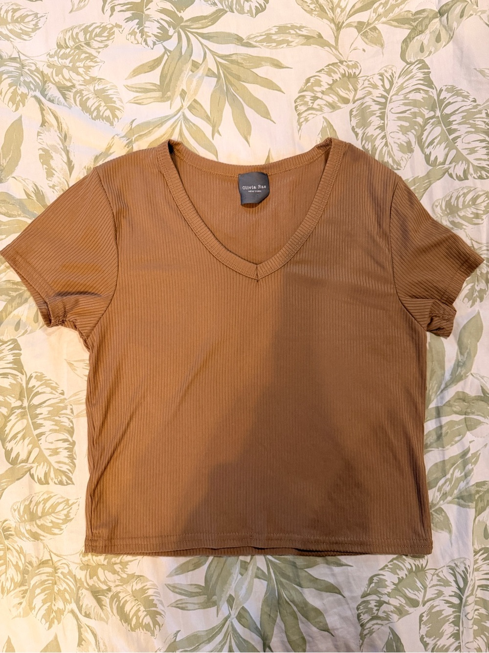 Olivia Rae Short Sleeve Ribbed V-Neck Tee